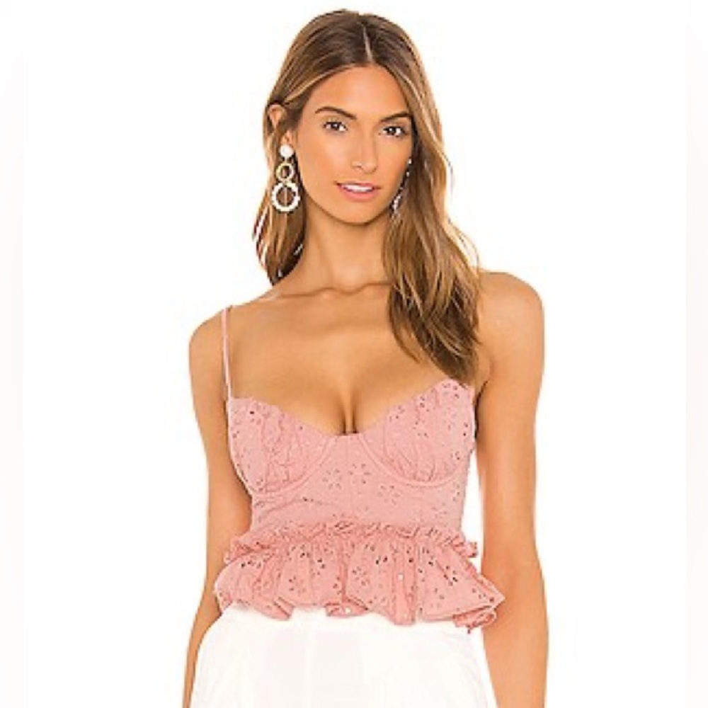 NBD Revolve Anzhela Top Pink Nude Eyelet Cotton Crop Tank Size Large